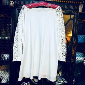 Jessica Howard White Knit Top With Lace Inserts Down Sleeves Size 14/16